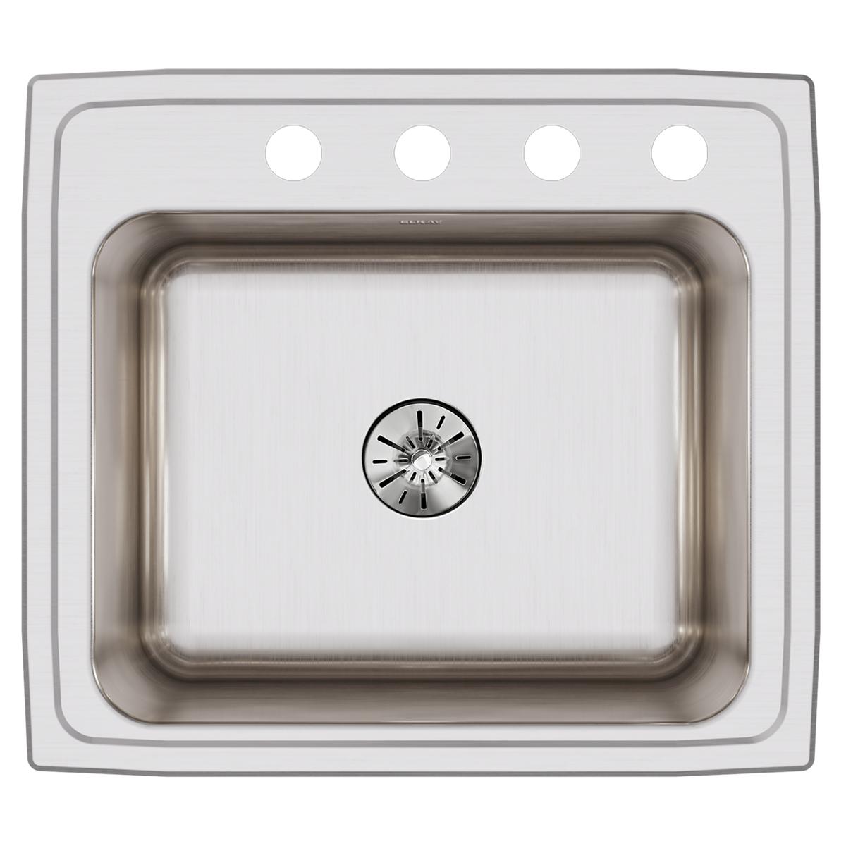 Elkay Lustertone Classic Stainless Steel 22" x 19-1/2" x 10-1/8", 4-Hole Single Bowl Drop-in Sink with Perfect Drain DLR221910PD4
