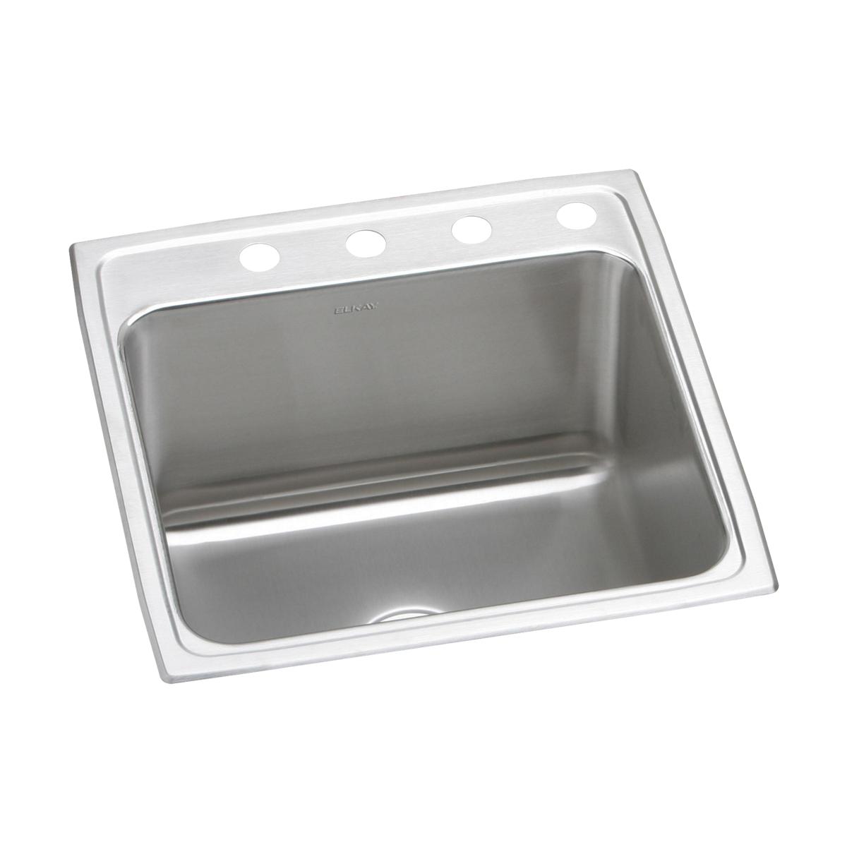 Elkay Lustertone Classic Stainless Steel 22" x 22" x 12-1/8", 4-Hole Single Bowl Drop-in Sink DLR2222124