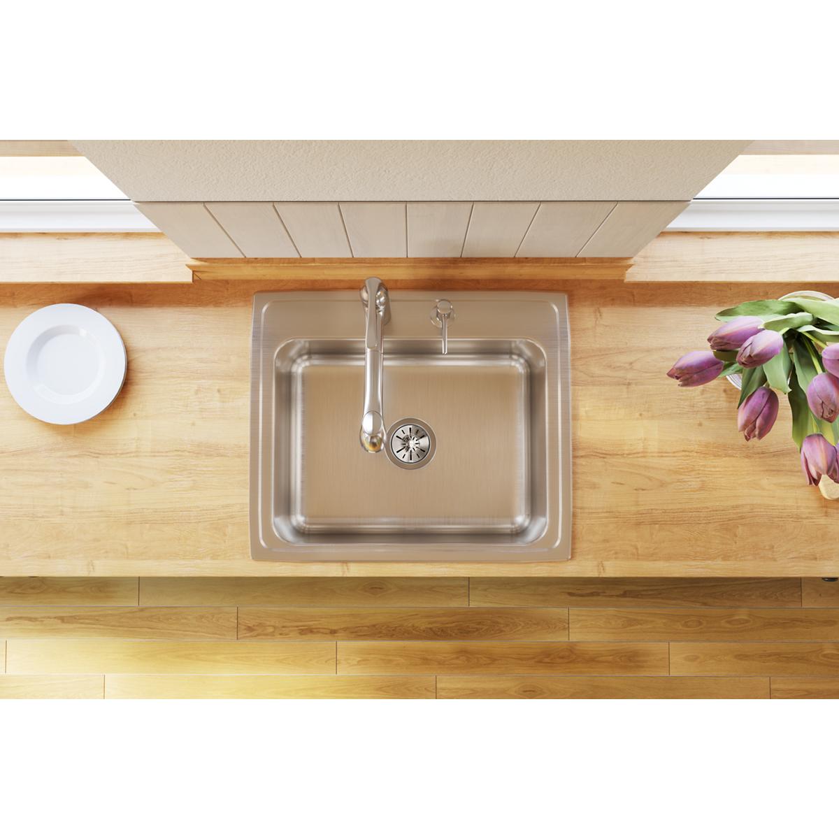 Elkay Lustertone Classic Stainless Steel 25" x 21-1/4" x 10-1/8", 2-Hole Single Bowl Drop-in Sink DLR2521102