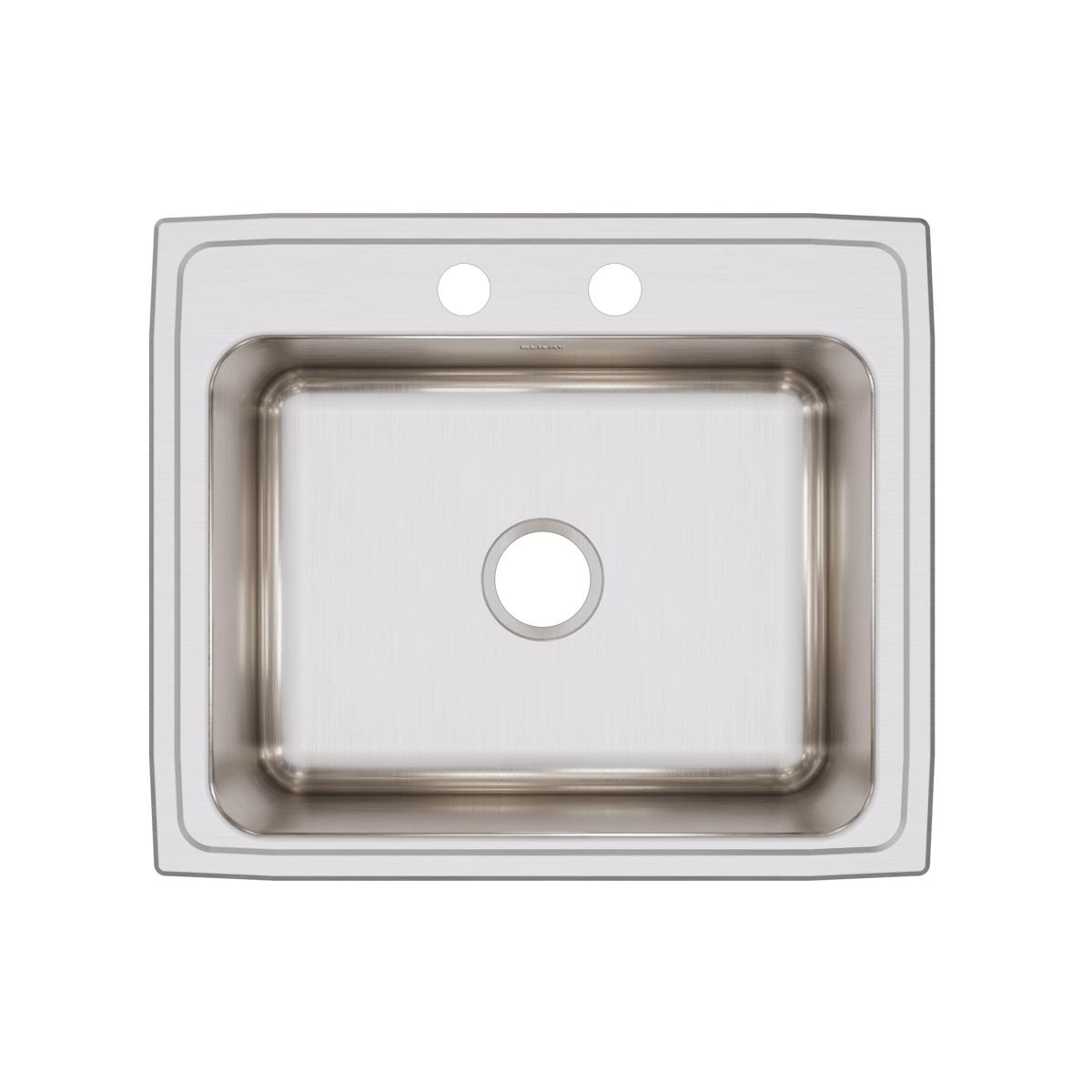 Elkay Lustertone Classic Stainless Steel 25" x 21-1/4" x 10-1/8", 2-Hole Single Bowl Drop-in Sink DLR2521102