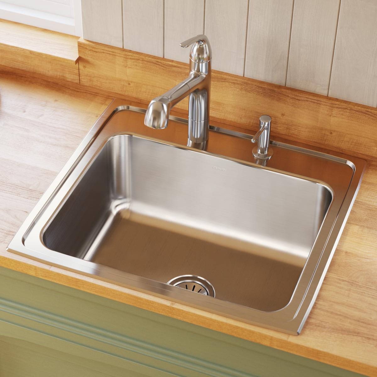Elkay Lustertone Classic Stainless Steel 25" x 22" x 10-3/8", 1-Hole Single Bowl Drop-in Sink DLR2522101