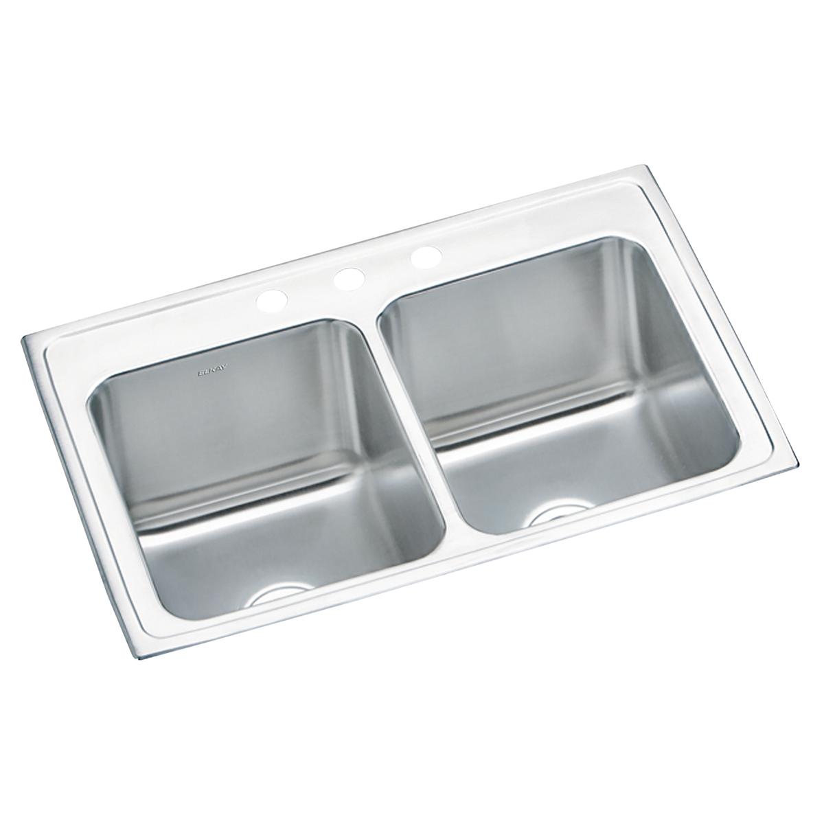 Elkay Lustertone Classic Stainless Steel 33" x 22" x 10-1/8", Equal Double Bowl Drop-in Sink DLR3322103