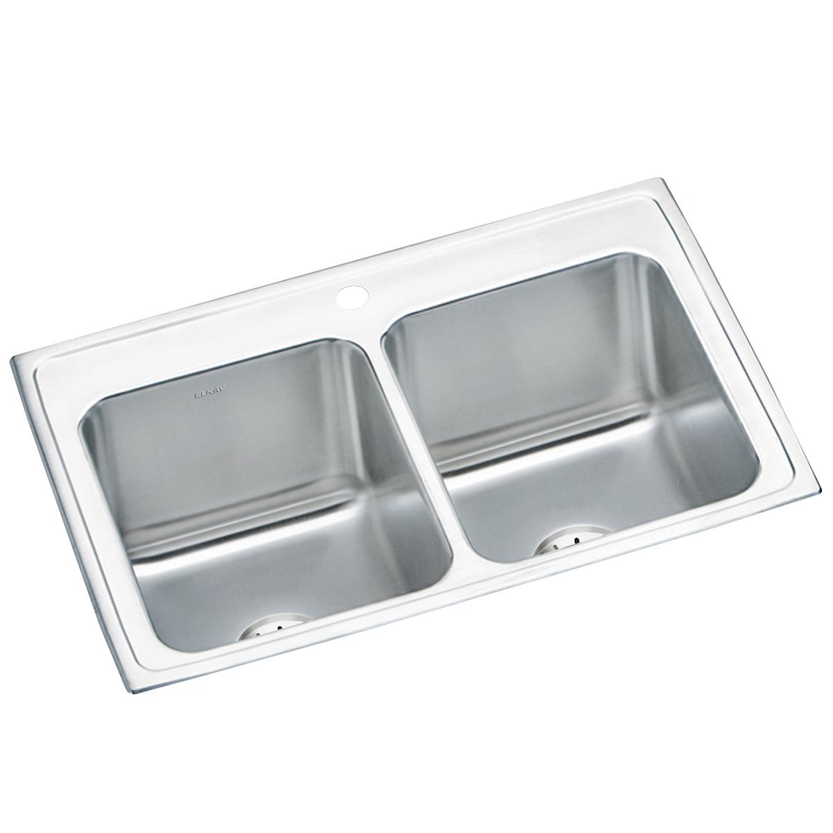 Elkay Lustertone Classic Stainless Steel 33" x 22" x 10-1/8", Equal Double Bowl Drop-in Sink with Perfect Drain DLR332210PD1