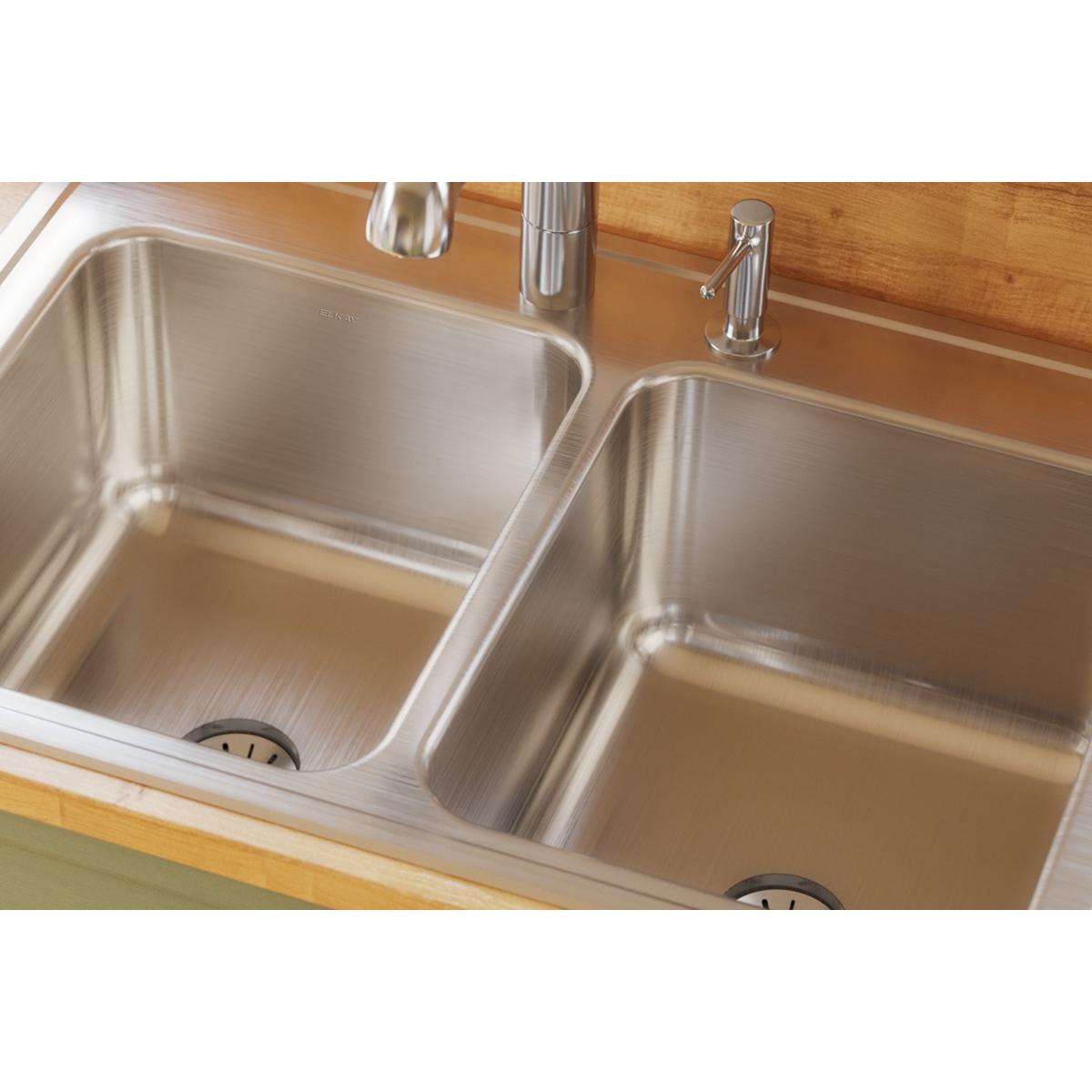 Elkay Lustertone Classic Stainless Steel 33" x 22" x 10-1/8", Equal Double Bowl Drop-in Sink with Perfect Drain DLR332210PD1