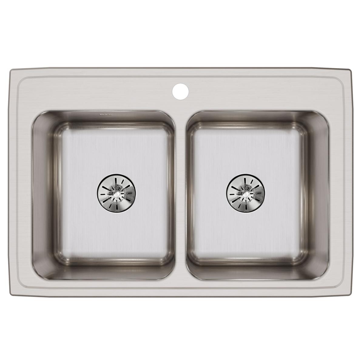 Elkay Lustertone Classic Stainless Steel 33" x 22" x 10-1/8", Equal Double Bowl Drop-in Sink with Perfect Drain DLR332210PD1