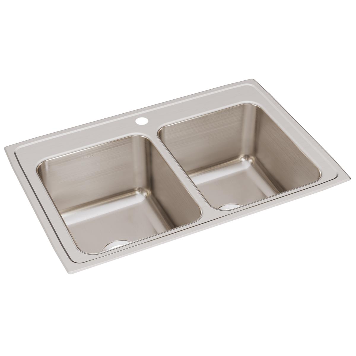 Elkay Lustertone Classic Stainless Steel 33" x 22" x 12-1/8", 1-Hole Equal Double Bowl Drop-in Sink with Quick-clip DLRQ3322121