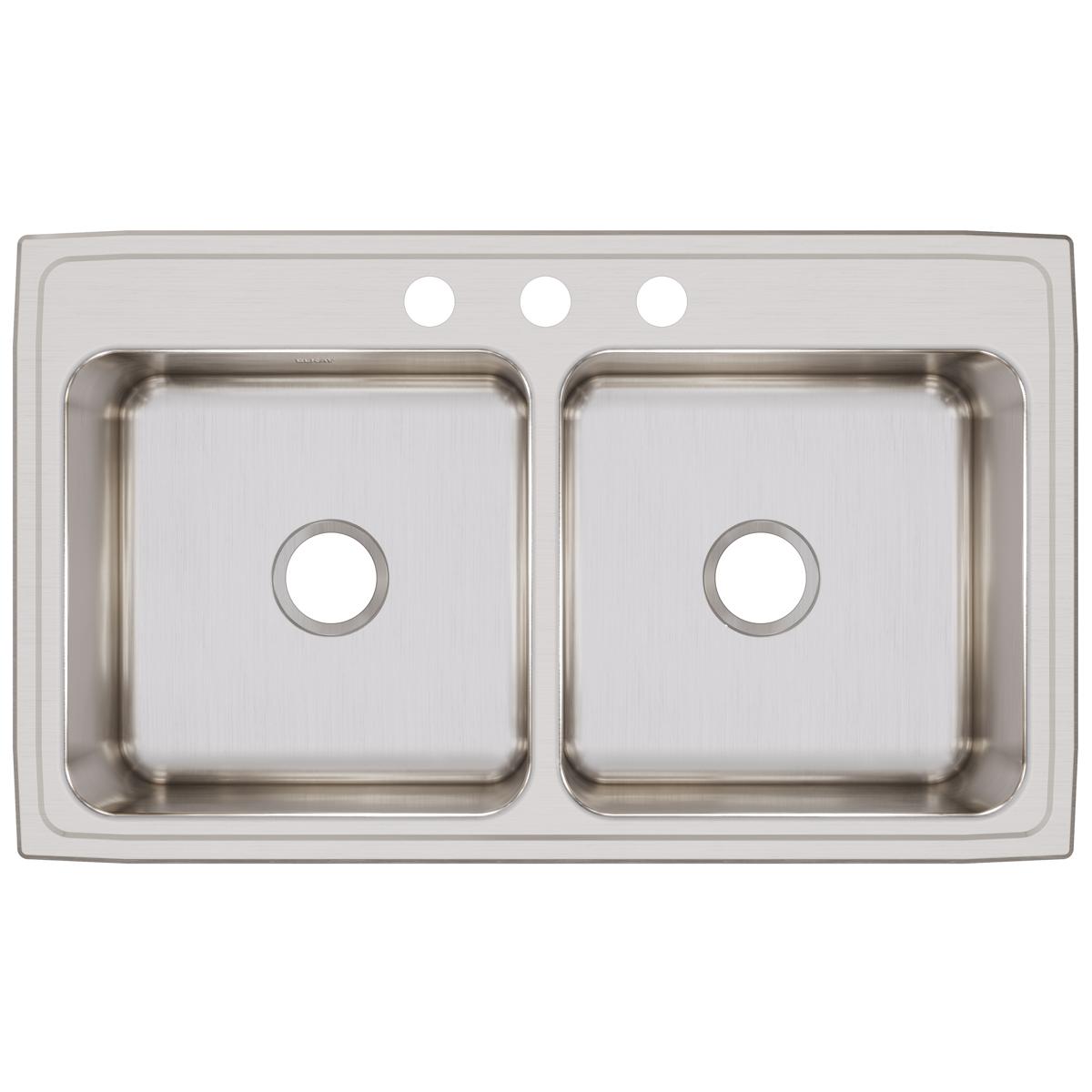 Elkay Lustertone Classic Stainless Steel 37" x 22" x 10-1/8", 3-Hole Equal Double Bowl Drop-in Sink DLR3722103