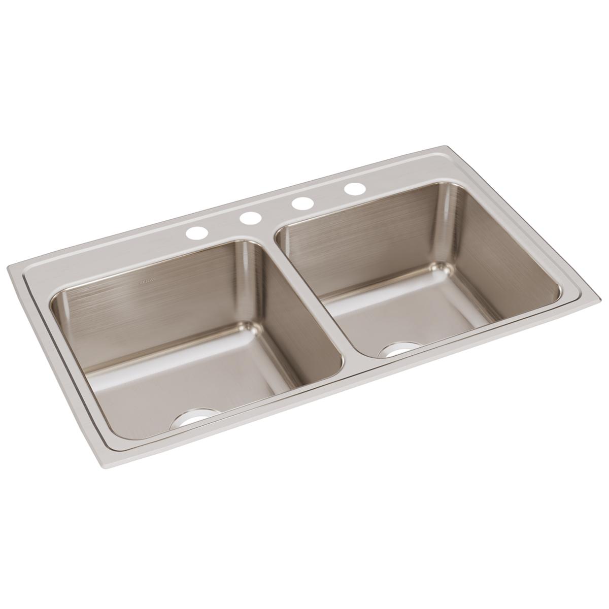 Elkay Lustertone Classic Stainless Steel 37" x 22" x 10-1/8", 4-Hole Equal Double Bowl Drop-in Sink DLR3722104