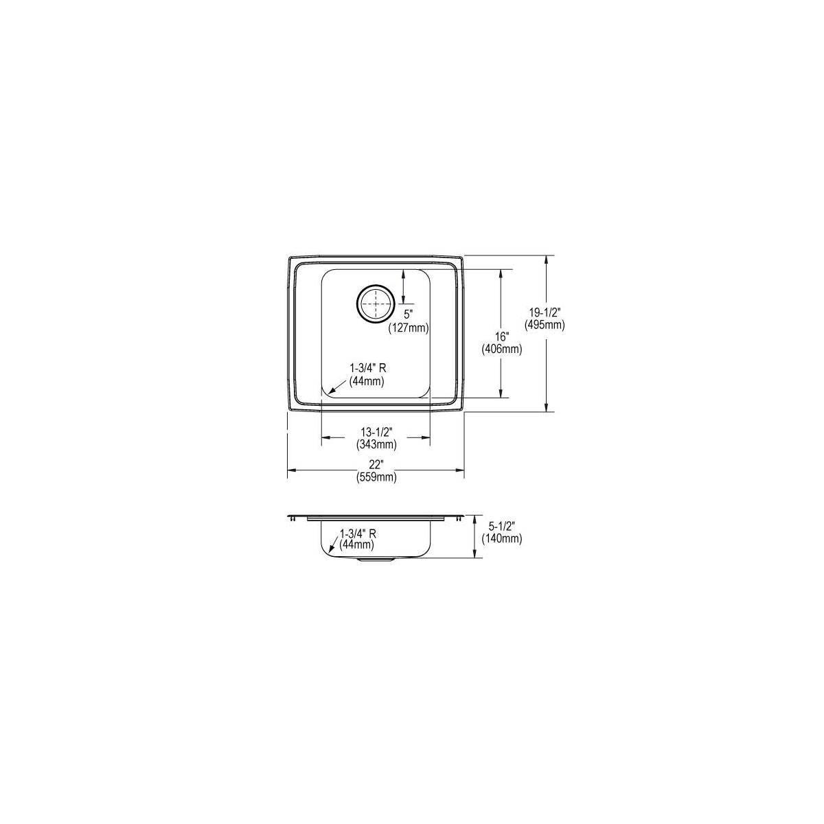 Elkay Lustertone Classic Stainless Steel 22" x 19-1/2" x 5-1/2", Single Bowl Drop-in Classroom ADA Sink DRKADQ2220552