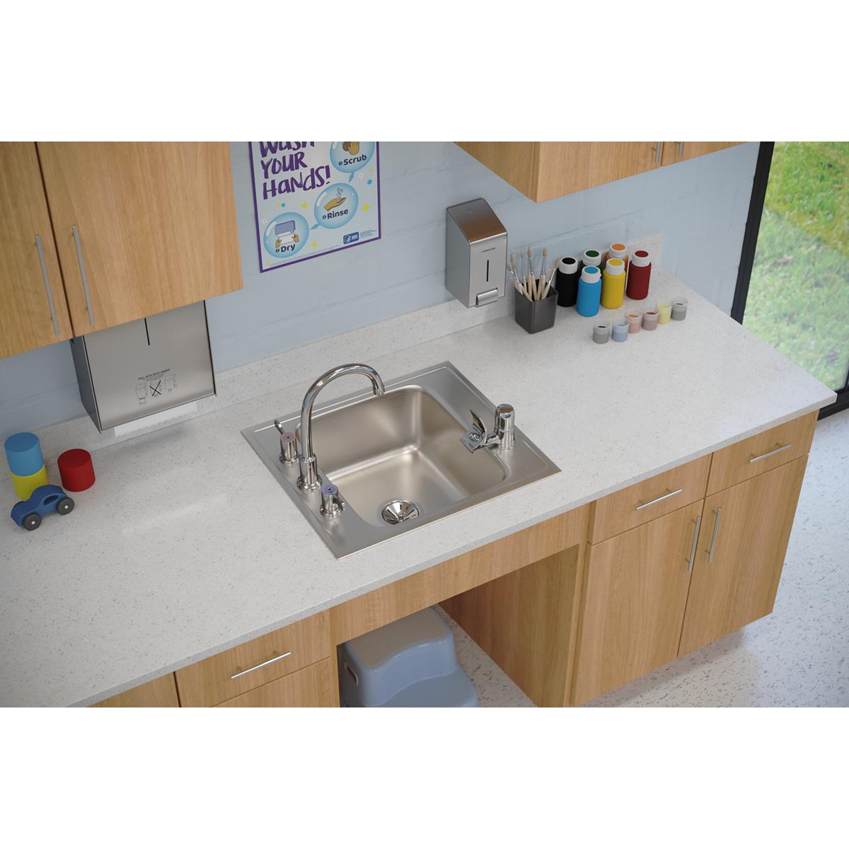 Elkay Lustertone Classic Stainless Steel 22" x 19-1/2" x 7-1/2", Single Bowl Drop-in Classroom Sink DRKR22204