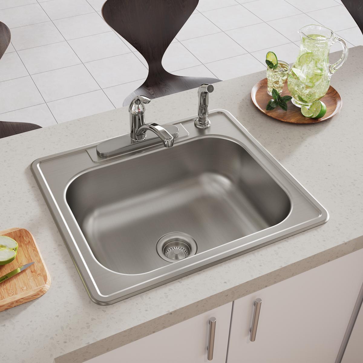 Elkay Dayton Stainless Steel 25" x 22" x 8-1/16", 4-Hole Single Bowl Drop-in Sink DSE125224