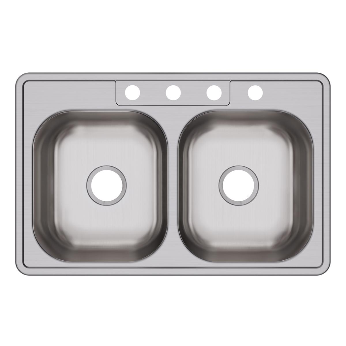 Elkay Dayton Stainless Steel 33" x 21-1/4" x 8-1/16", 4-Hole Equal Double Bowl Drop-in Sink DSE233214