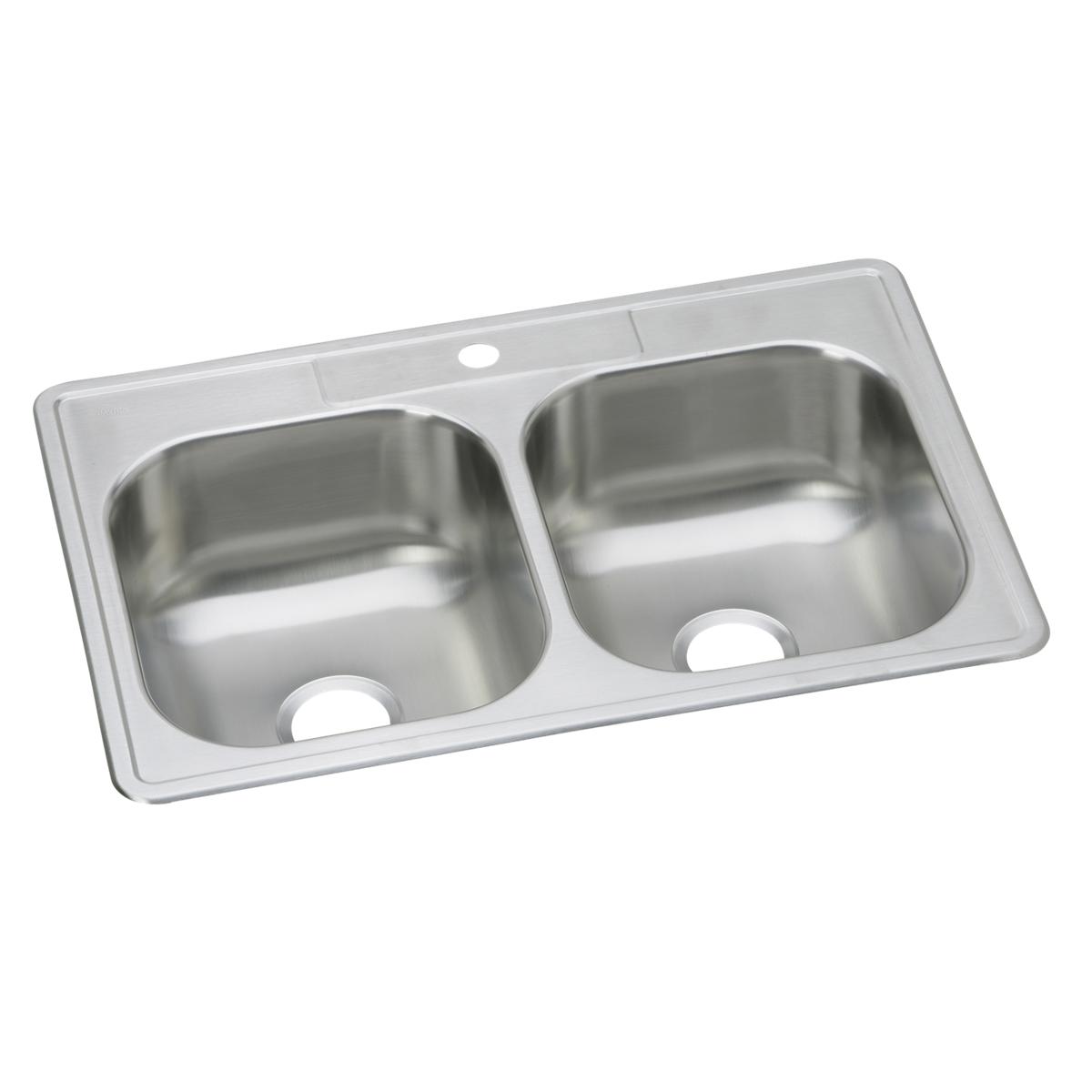 Elkay Dayton Stainless Steel 33" x 22" x 8-1/16", 1-Hole Equal Double Bowl Drop-in Sink DSE233221