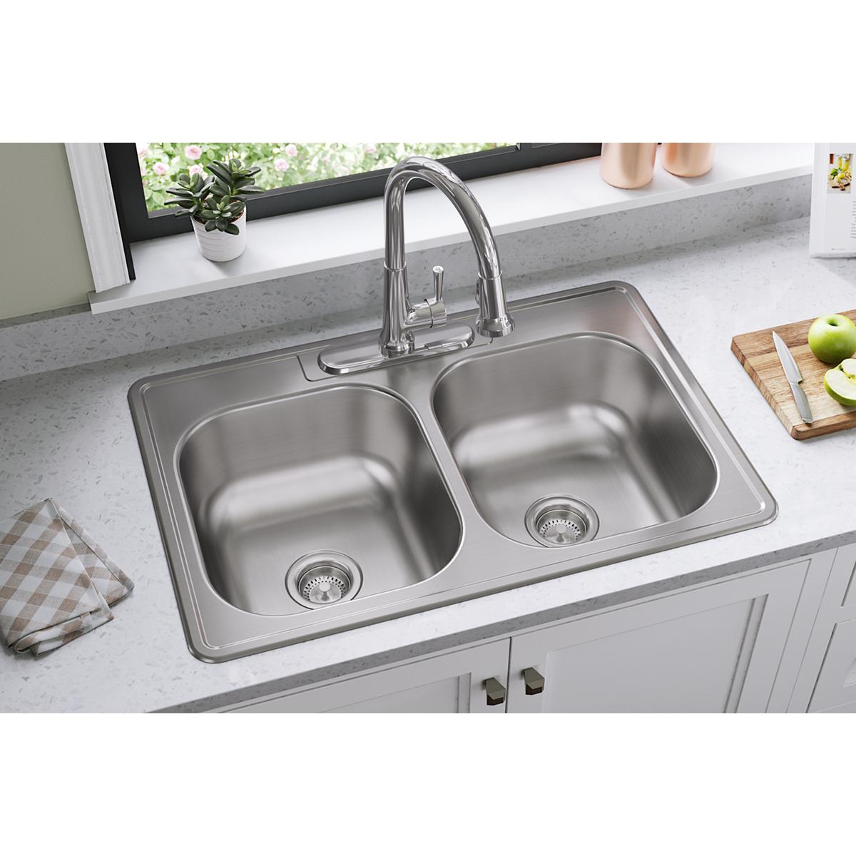 Elkay Dayton Stainless Steel 33" x 22" x 8-1/16", 3-Hole Equal Double Bowl Drop-in Sink DSE233223