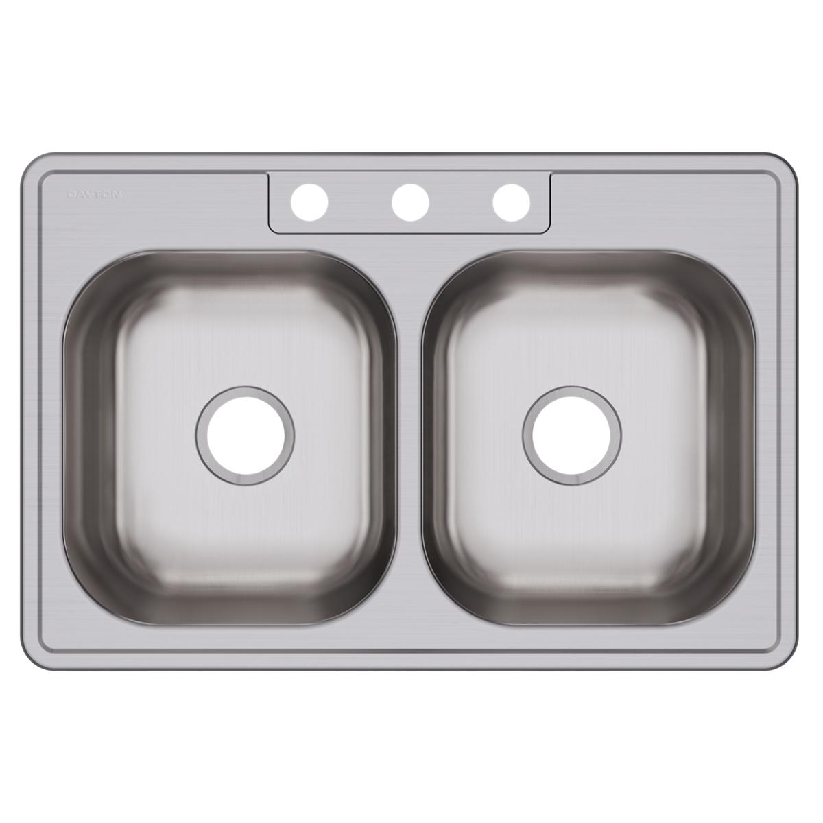 Elkay Dayton Stainless Steel 33" x 22" x 8-1/16", 3-Hole Equal Double Bowl Drop-in Sink DSE233223