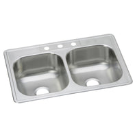 Elkay Dayton Stainless Steel 33" x 22" x 8-1/16", 3-Hole Equal Double Bowl Drop-in Sink DSE233223