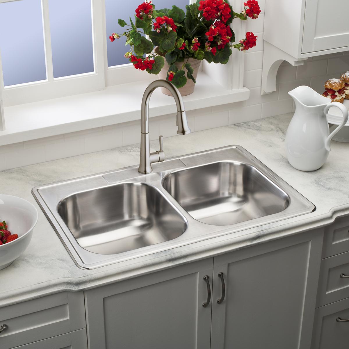 Elkay Dayton Stainless Steel 33" x 22" x 8-1/16", Equal Double Bowl Drop-in Sink DSEW40233224