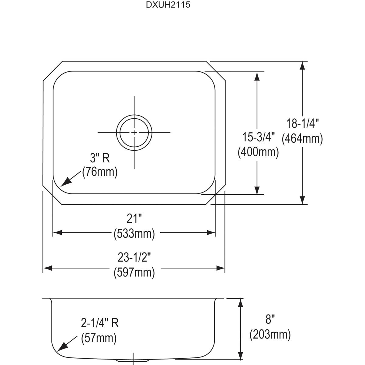 Elkay Dayton Stainless Steel 23-1/2" x 18-1/4" x 8", Single Bowl Undermount Sink DXUH2115