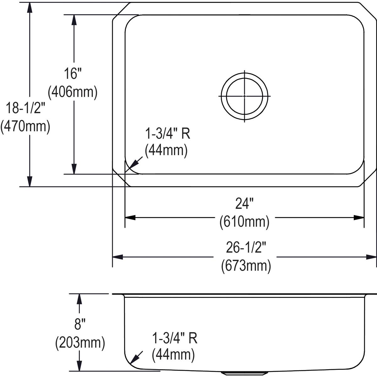 Elkay Dayton Stainless Steel 26-1/2" x 18-1/2" x 8", Single Bowl Undermount Sink DXUH2416