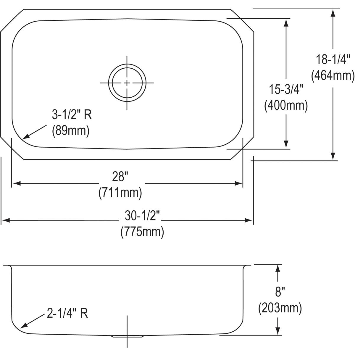Elkay Dayton Stainless Steel 30-1/2" x 18-1/4" x 8", Single Bowl Undermount Sink DXUH2816