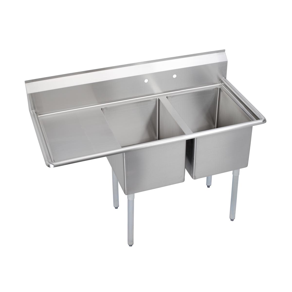 Elkay Dependabilt Stainless Steel 54-1/2" x 25-13/16" x 43-3/4" 18 Gauge Two Compartment Sink w/ 18" Left Drainboard and Stainless Steel Legs E2C16X20-L-18X