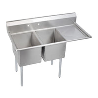 Elkay Dependabilt Stainless Steel 54-1/2" x 25-13/16" x 43-3/4" 18 Gauge Two Compartment Sink w/ 18" Right Drainboard and Stainless Steel Legs E2C16X20-R-18X