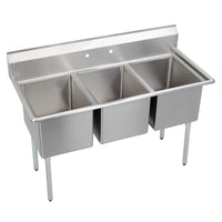 Elkay Dependabilt Stainless Steel 57" x 25-13/16" x 43-3/4" 18 Gauge Three Compartment Sink with Stainless Steel Legs E3C16X20-0X