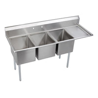 Elkay Dependabilt Stainless Steel 72-1/2" x 25-13/16" x 43-3/4" 18 Gauge Three Compartment Sink w/ 18" Right Drainboard and Stainless Steel Legs E3C16X20-R-18X