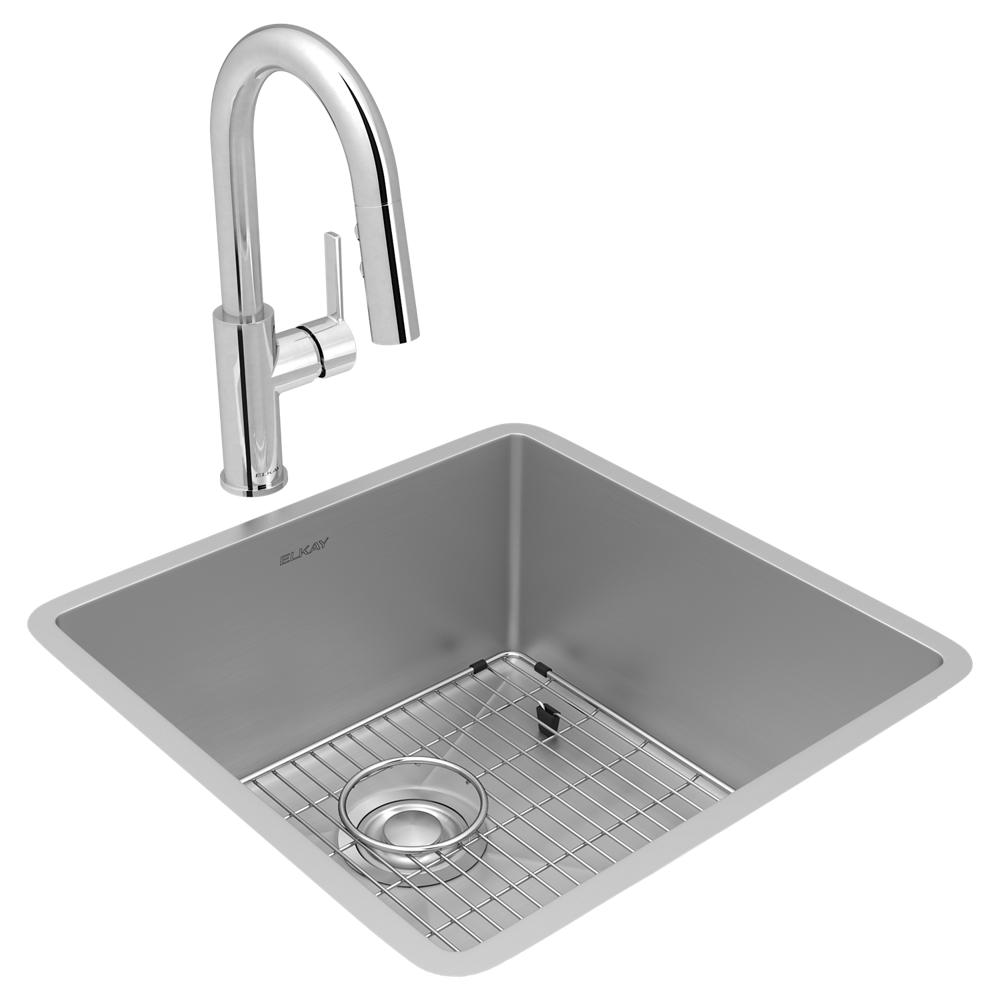 Elkay Crosstown 18 Gauge Stainless Steel 18-1/2" x 18-1/2" x 9" Sgl Bowl Undermount Sink & Faucet Kit w/Bottom Grid & Drain ECTRU17179TFCBC