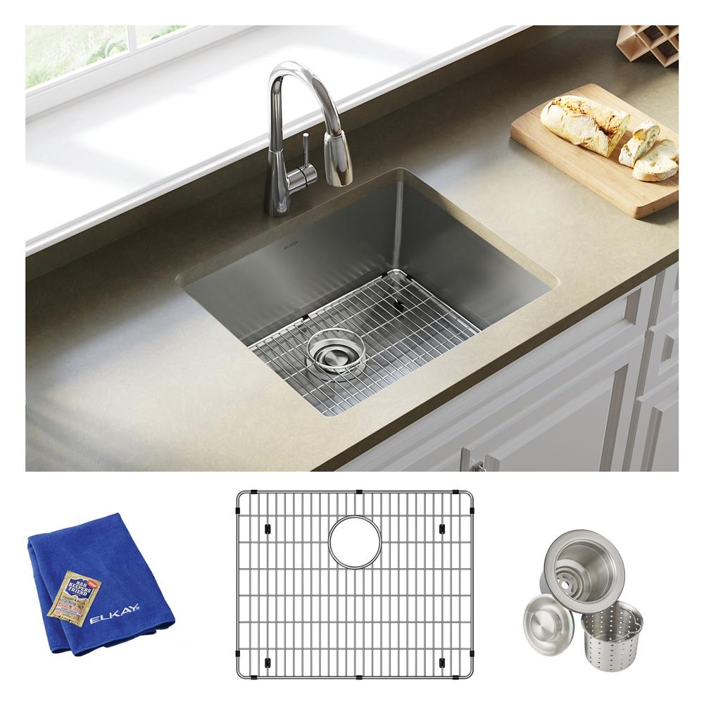 Elkay Crosstown 18 Gauge Stainless Steel 22-1/2" x 18-1/2" x 9" Single Bowl Undermount Sink Kit ECTRU21179TC
