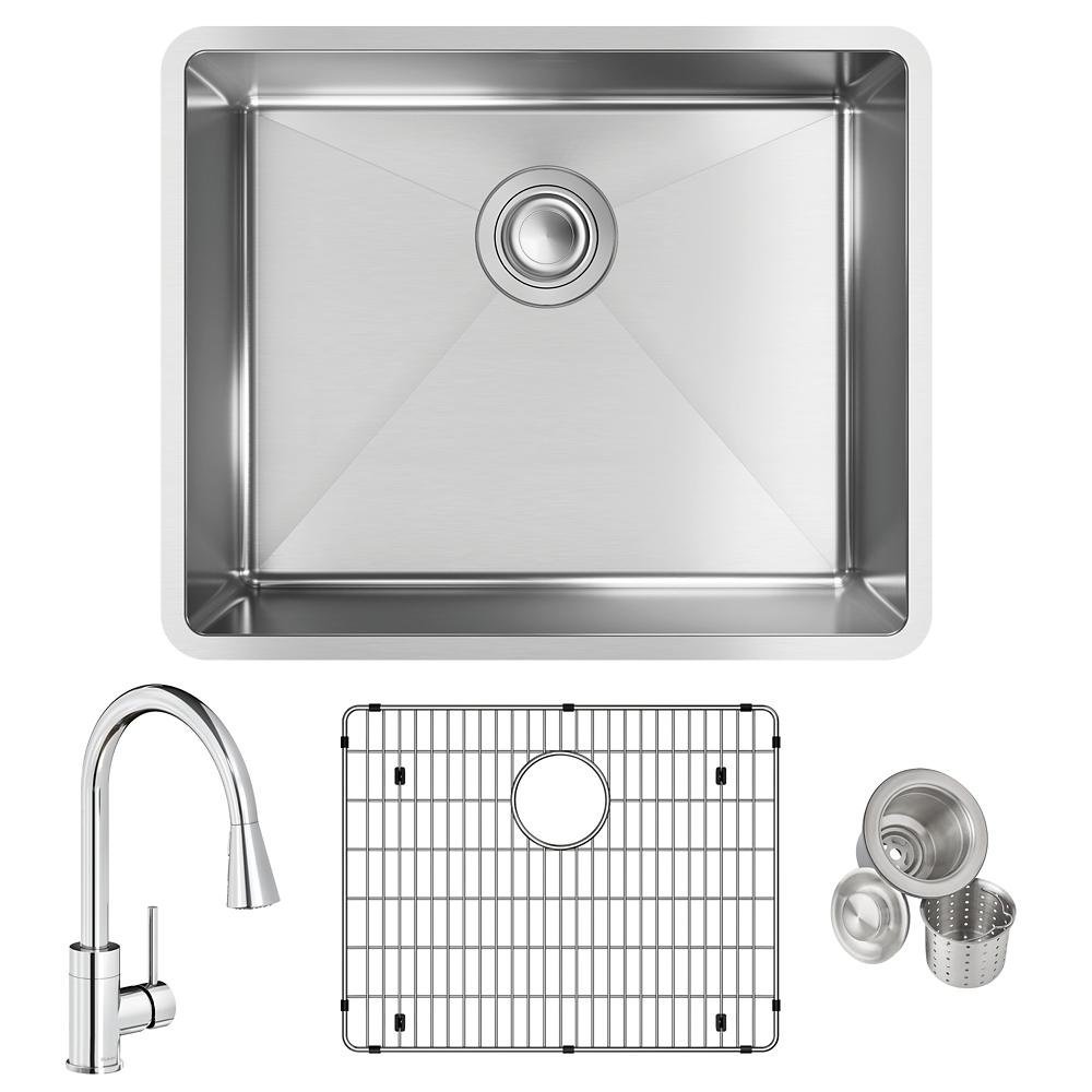 Elkay Crosstown 18 Gauge Stainless Steel 22-1/2" x 18-1/2" x 9" Sgl Bowl Undermount Sink & Faucet Kit w/Bottom Grid & Drain ECTRU21179TFCBC
