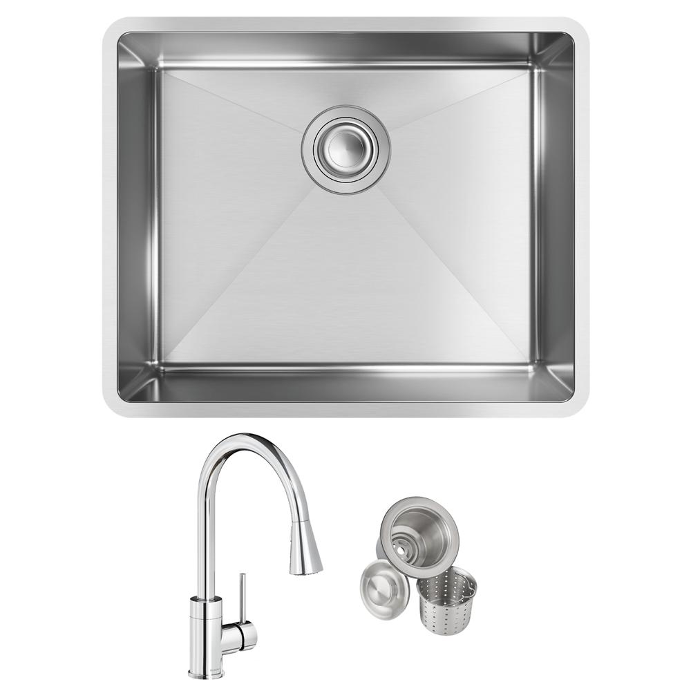 Elkay Crosstown 18 Gauge Stainless Steel 22-1/2" x 18-1/2" x 9" Single Bowl Undermount Sink & Faucet Kit with Drain ECTRU21179TFCC