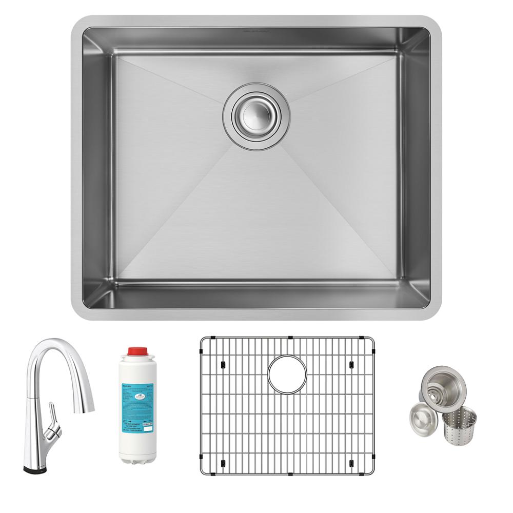 Elkay Crosstown 18 Gauge Stainless Steel 22-1/2" x 18-1/2" x 9" Single Bowl Undermount Sink Kit with Filtered Faucet ECTRU21179TFLC