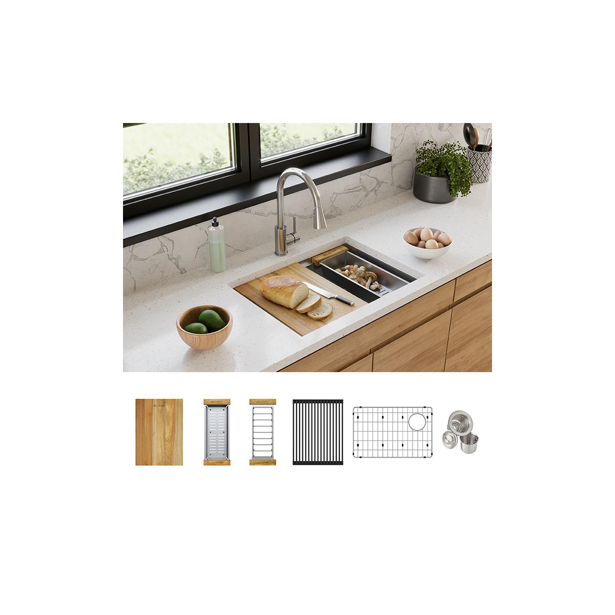 Elkay Crosstown 18 Gauge Workstation Stainless Steel 25-1/2" x 18-1/2" x 9" Single Bowl Undermount Sink Kit ECTRU24169RTWC