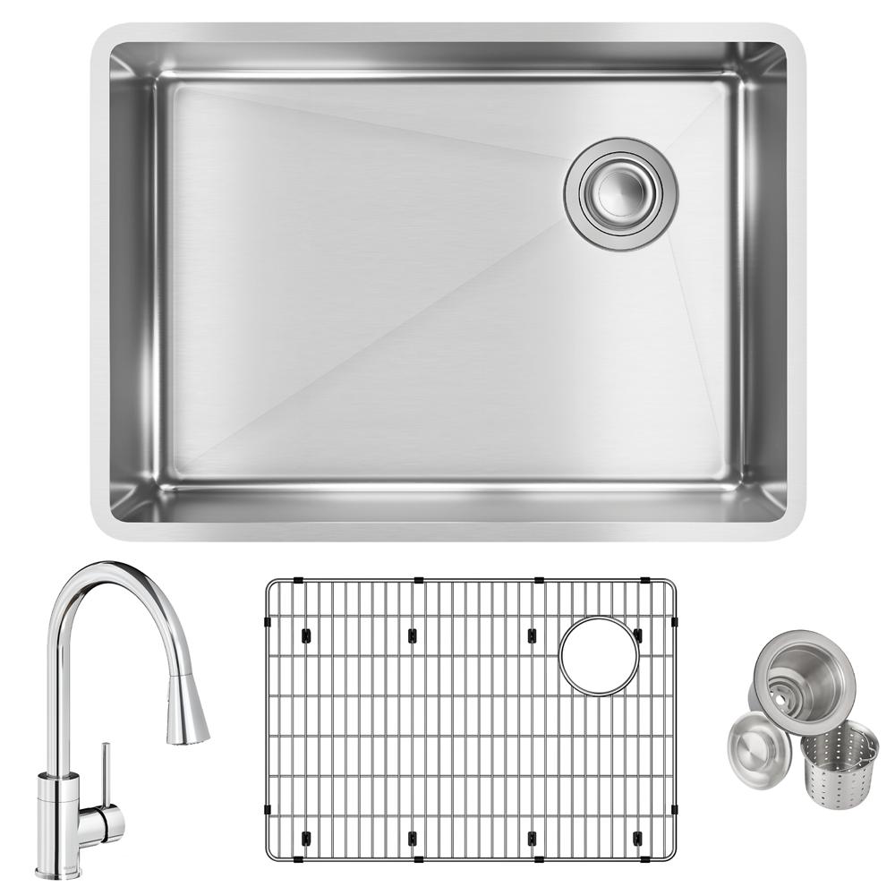 Elkay Crosstown 18 Gauge Stainless Steel 25-1/2" x 18-1/2" x 9" Single Bowl Undermount Sink & Faucet Kit with Bottom Grid & Drain ECTRU24179RTFBC
