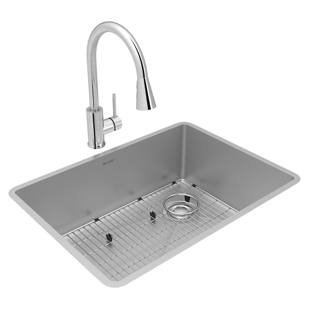 Elkay Crosstown 18 Gauge Stainless Steel 25-1/2" x 18-1/2" x 9" Single Bowl Undermount Sink & Faucet Kit with Bottom Grid & Drain ECTRU24179RTFBC