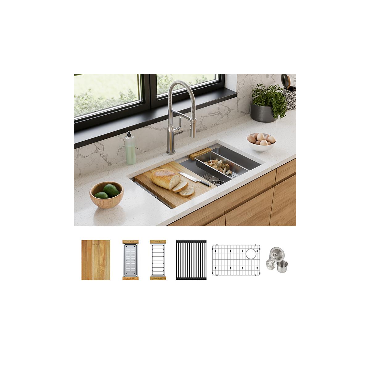 Elkay Crosstown 18 Gauge Workstation Stainless Steel 31-1/2" x 18-1/2" x 9" Single Bowl Undermount Sink Kit ECTRU30169RTWC