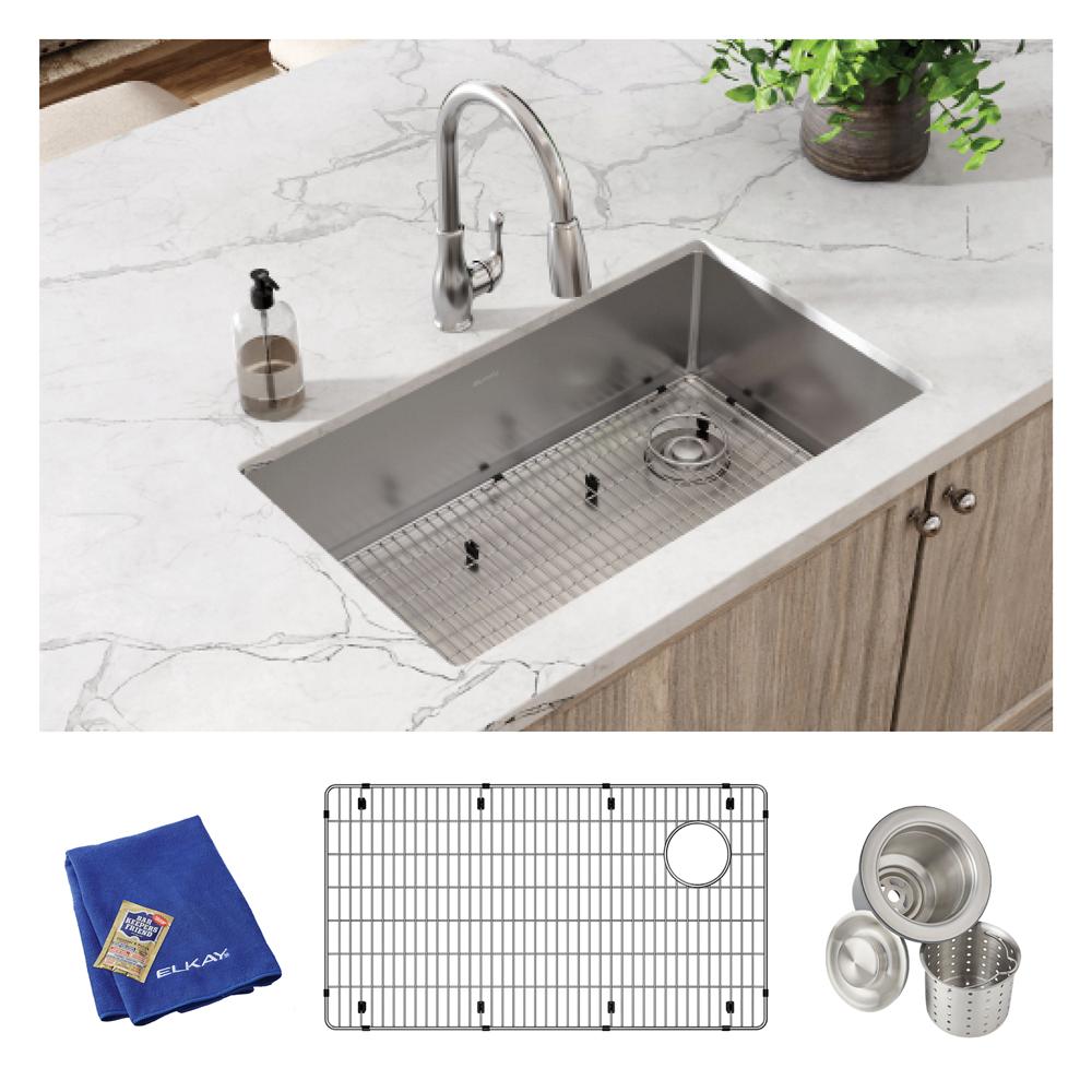 Elkay Crosstown 18 Gauge Stainless Steel 31-1/2" x 18-1/2" x 9" Single Bowl Undermount Sink Kit ECTRU30179RTC