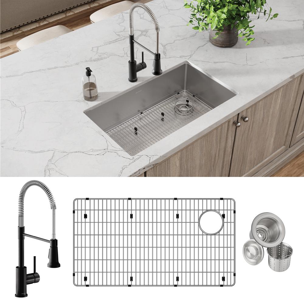Elkay Crosstown 18 Gauge Stainless Steel 31-1/2" x 18-1/2" x 9" Sgl Bowl Undermount Sink & Faucet Kit w/Bottom Grid & Drain ECTRU30179RTFBC