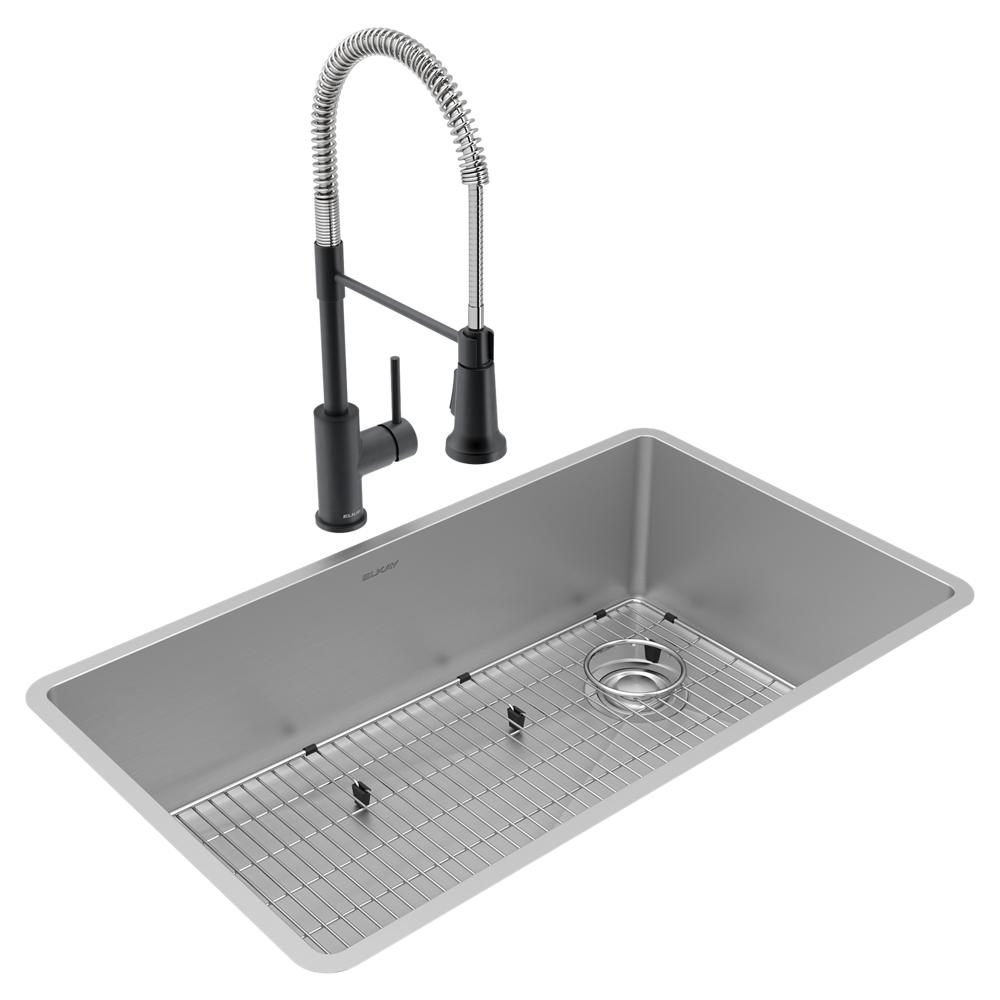 Elkay Crosstown 18 Gauge Stainless Steel 31-1/2" x 18-1/2" x 9" Sgl Bowl Undermount Sink & Faucet Kit w/Bottom Grid & Drain ECTRU30179RTFBC