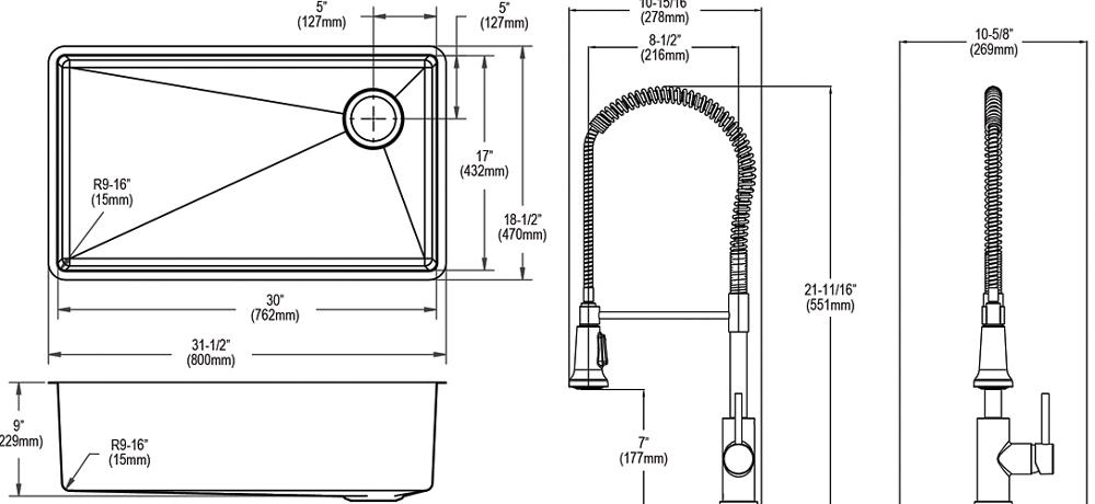 Elkay Crosstown 18 Gauge Stainless Steel 31-1/2" x 18-1/2" x 9" Sgl Bowl Undermount Sink & Faucet Kit w/Bottom Grid & Drain ECTRU30179RTFBC