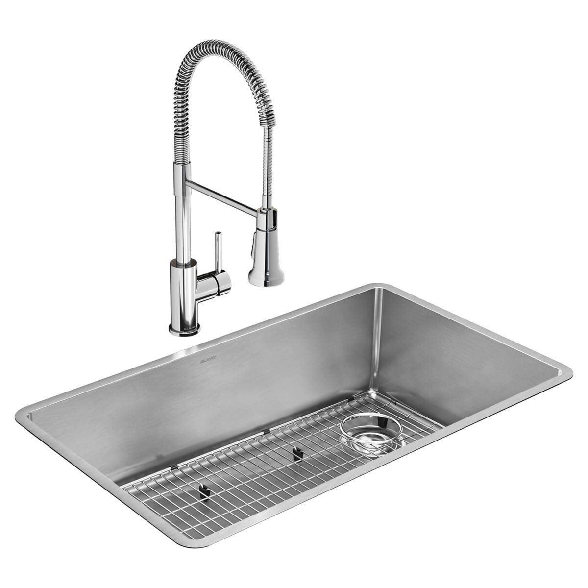 Elkay Crosstown 18 Gauge Stainless Steel 31-1/2" x 18-1/2" x 9" Single Bowl Undermount Sink Kit with Faucet ECTRU30179RTFC