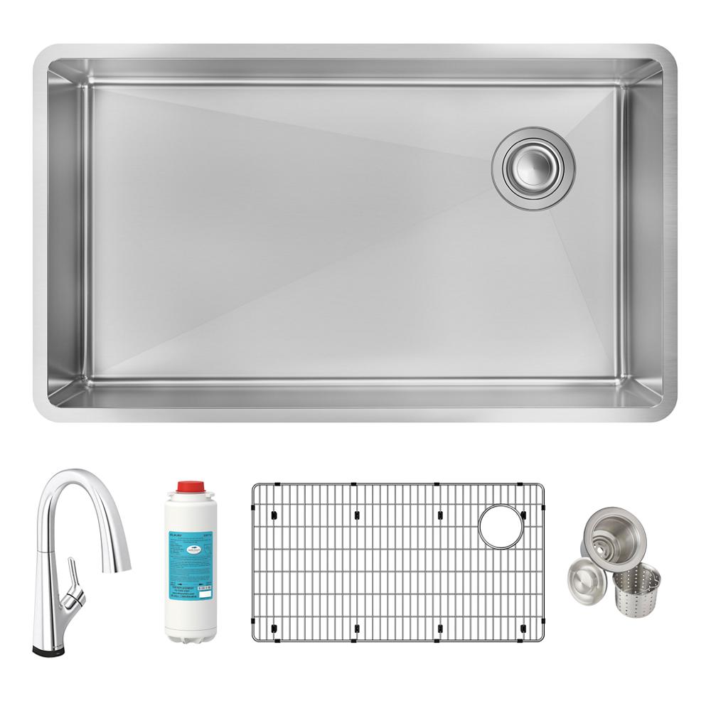 Elkay Crosstown 18 Gauge Stainless Steel 31-1/2" x 18-1/2" x 9" Single Bowl Undermount Sink Kit with Filtered Faucet ECTRU30179RTFLC