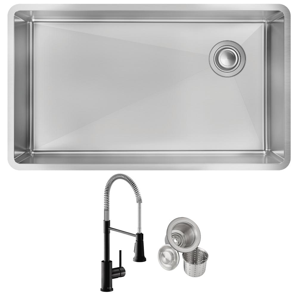 Elkay Crosstown 18 Gauge Stainless Steel 31-1/2" x 18-1/2" x 9" Single Bowl Undermount Sink & Faucet Kit with Drain ECTRU30179RTFMC
