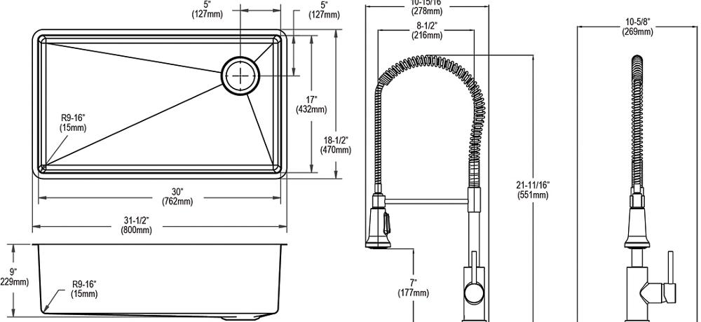 Elkay Crosstown 18 Gauge Stainless Steel 31-1/2" x 18-1/2" x 9" Single Bowl Undermount Sink & Faucet Kit with Drain ECTRU30179RTFMC