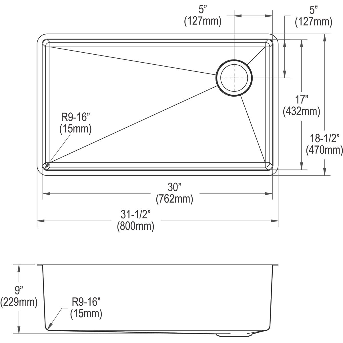 Elkay Crosstown Stainless Steel kitchen sink, Polished Satin ECTRU30179RT
