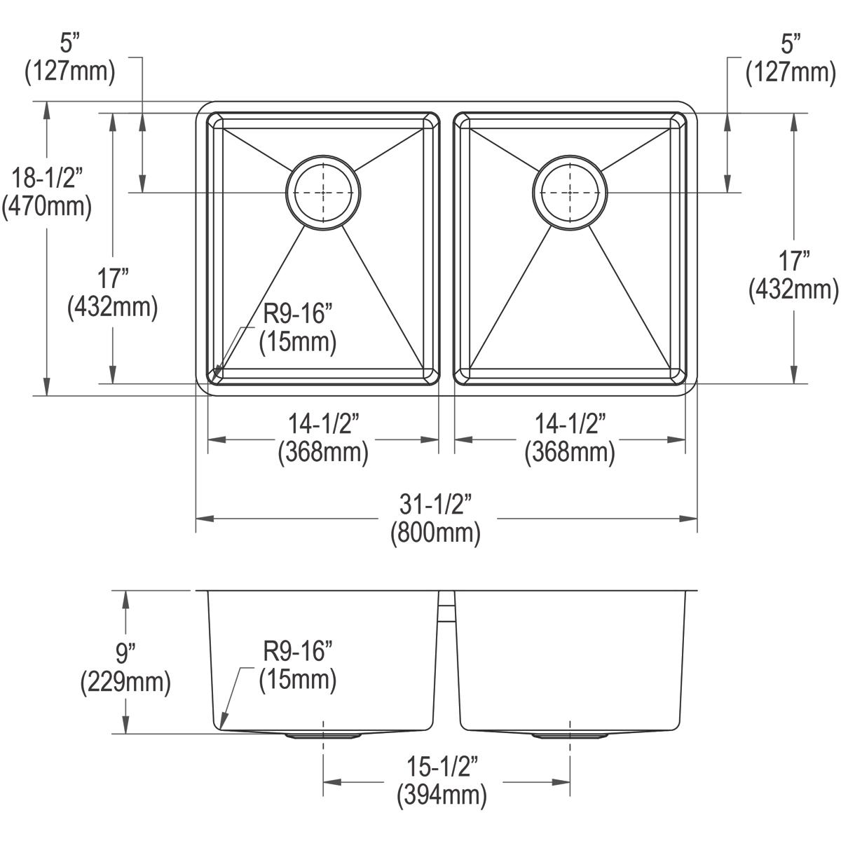 Elkay Crosstown Stainless Steel kitchen sink, Polished Satin ECTRU31179T