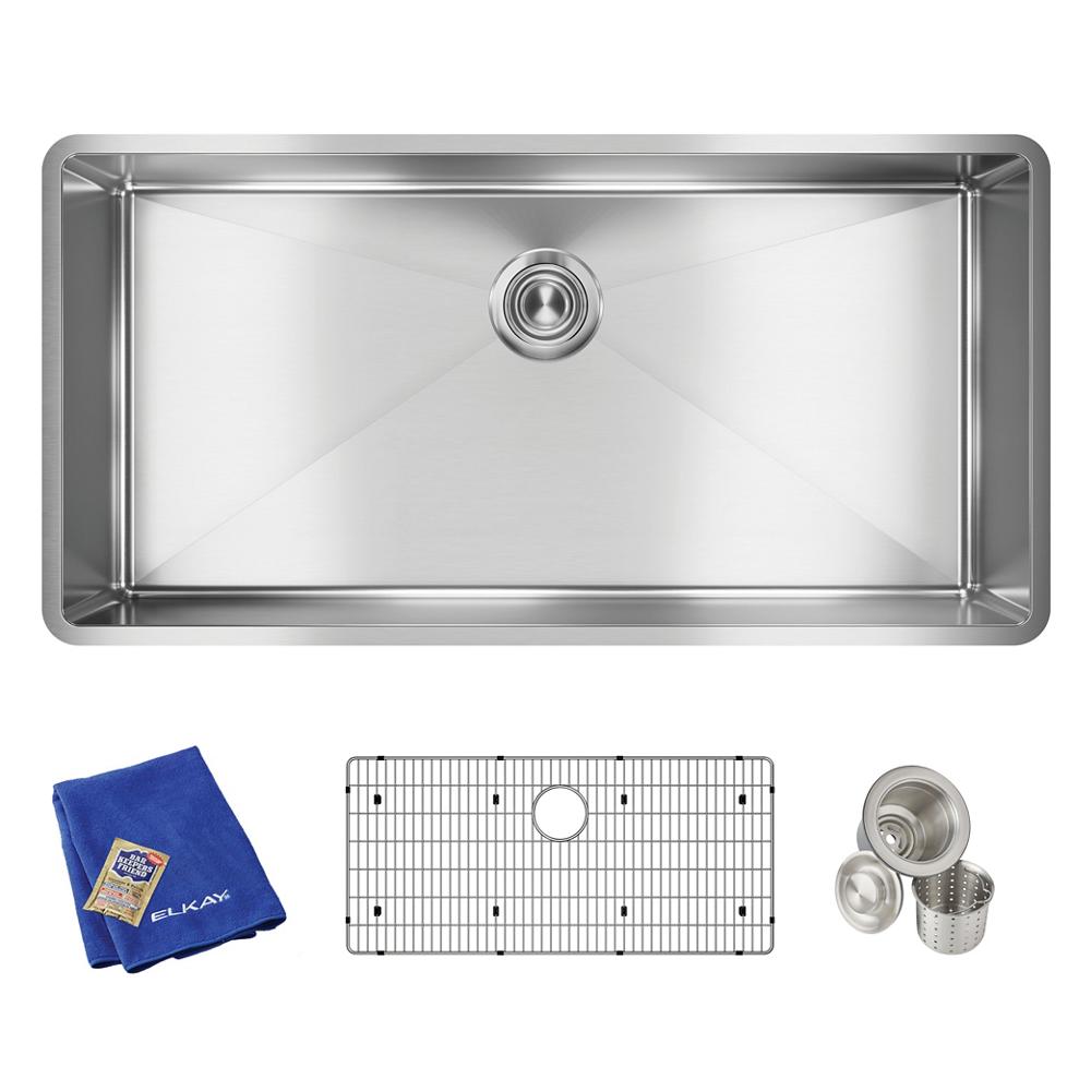 Elkay Crosstown 18 Gauge Stainless Steel 36-1/2" x 18-1/2" x 9" Single Bowl Undermount Sink Kit ECTRU35179TC