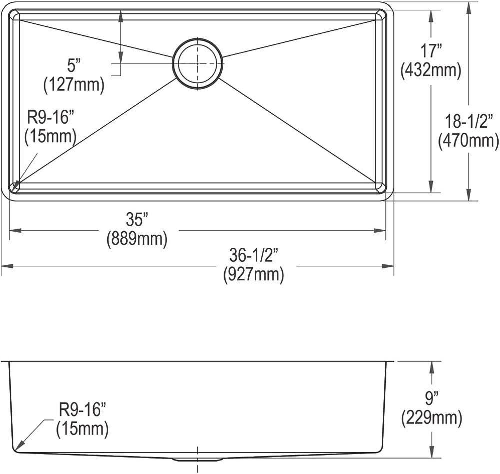 Elkay Crosstown 18 Gauge Stainless Steel 36-1/2" x 18-1/2" x 9" Single Bowl Undermount Sink ECTRU35179T