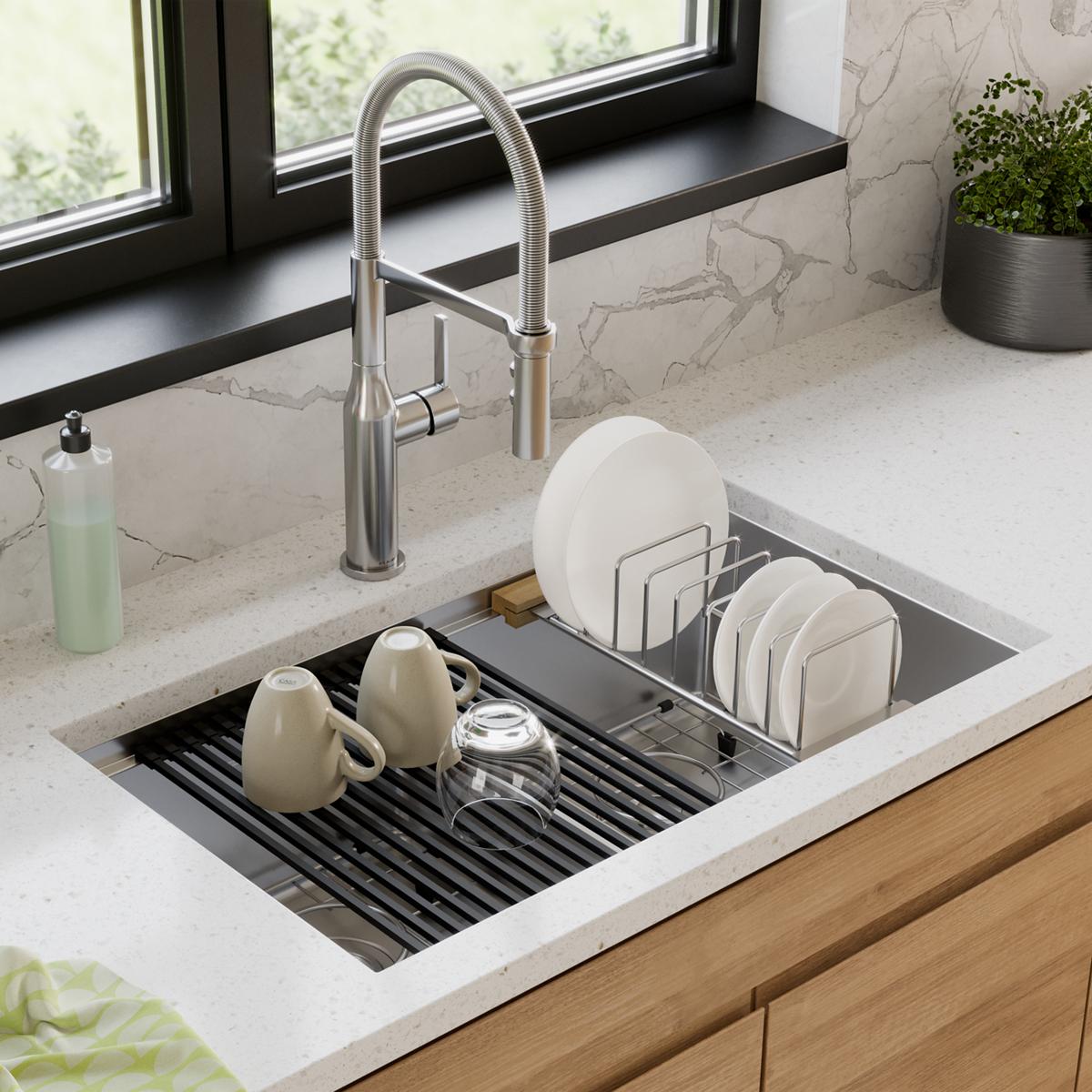 Elkay Crosstown 18 Gauge Workstation Stainless Steel 31-1/2" x 18-1/2" x 9" Equal Double Bowl Sink Kit with Aqua Divide ECTRUAQ31169TWC